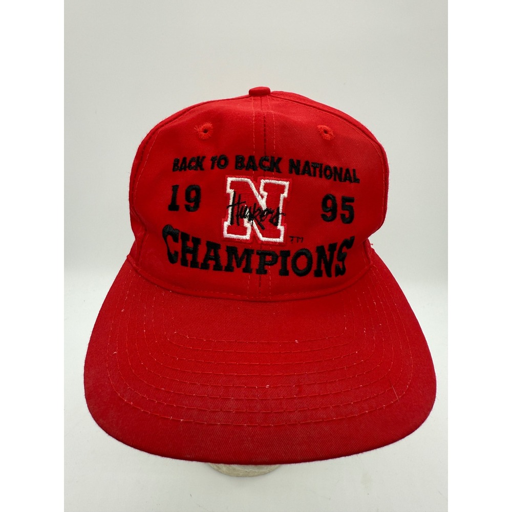 Vtg Logo 7 Nebraska Cornhuskers Hat 1995 Back to Back National Champions Red